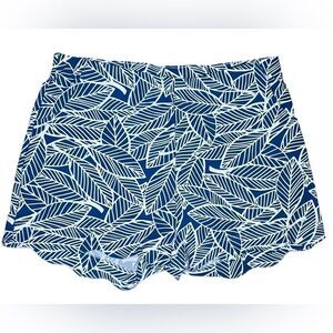 All For Color Hampton Park Scalloped Shorts Size M Blue White Banana Leaf UPF 50